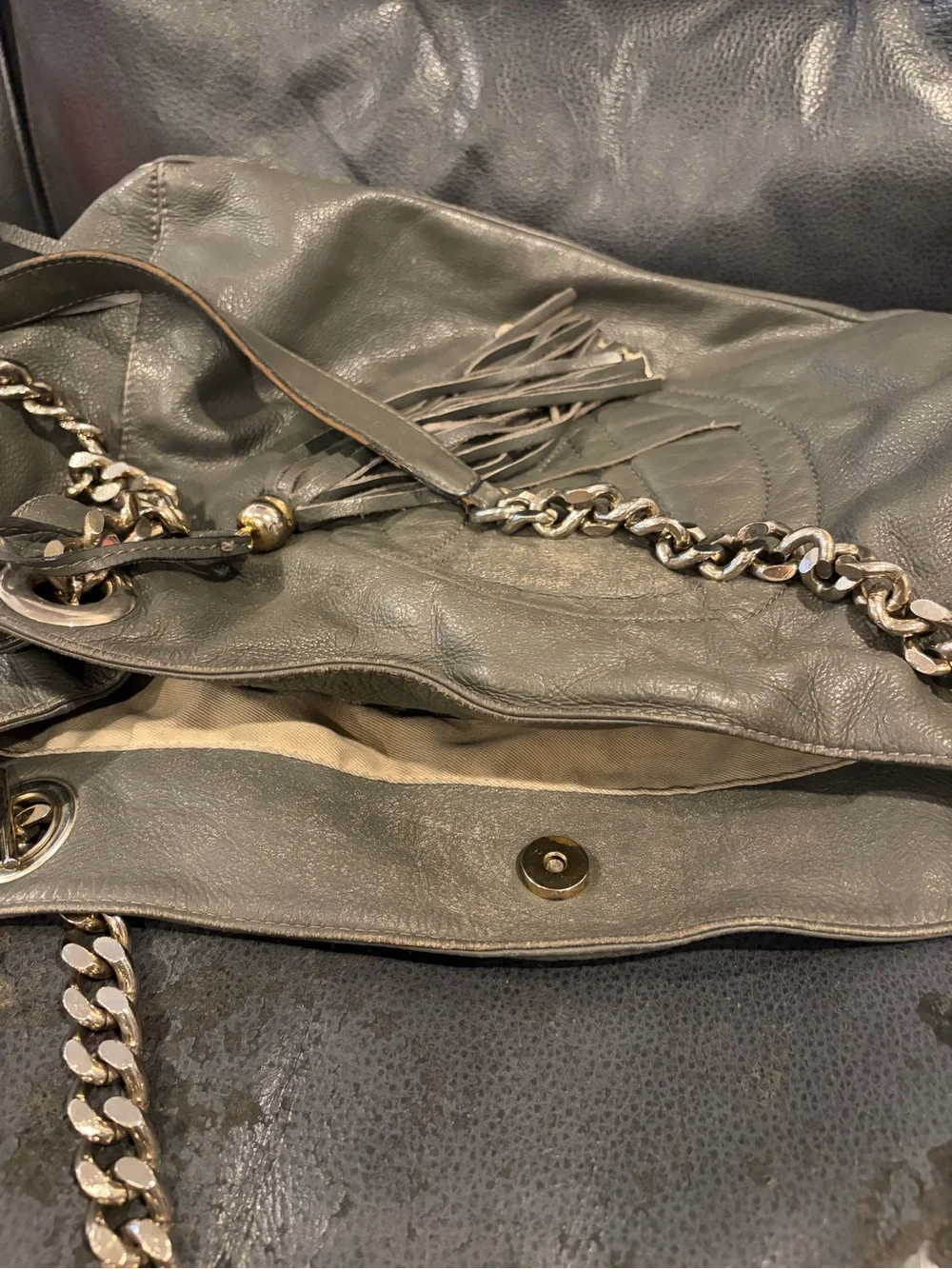 Valentino Olive Green Leather Hobo with Tassel and Gold Hardware